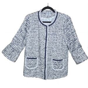 Patty Kim Textured Tweed Style Jacket Pockets 3/4 Flared Sleeves Satin Liner